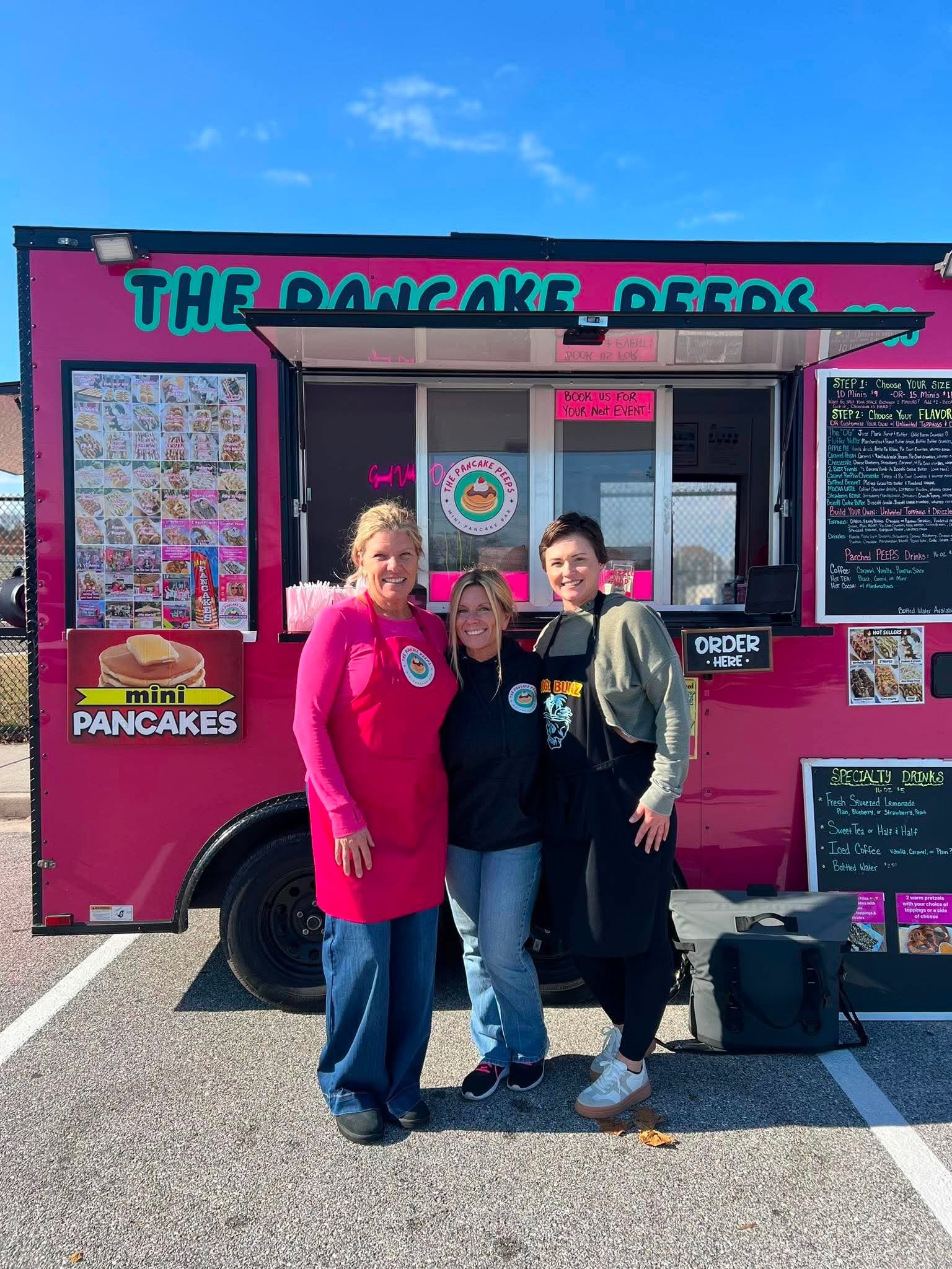 Lynda and Lauren, the owners of The Pancake Peeps, at their pancake trailer in Pasadena, MD