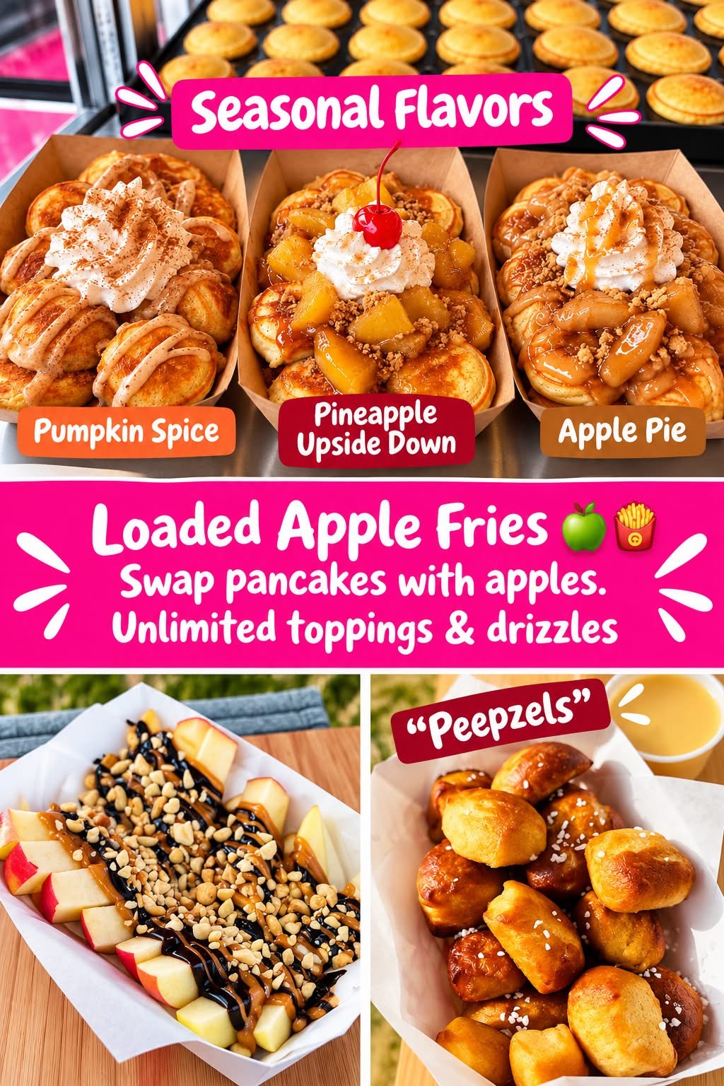 Seasonal flavors flyer: pumpkin spice, pineapple upside down and apple pie